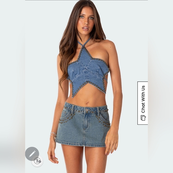 Starlet Studded Denim Crop Pacsun Edikted Starlet Studded Denim Crop Top - Picture 1 of 8